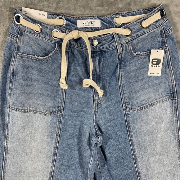 Vervet by Flying Monkey Olivia High Rise Wide Leg Jeans W30 L34 Blue Denim NEW - Picture 2 of 12